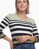 Olsen Striped Blouse in Khaki stripe detail
