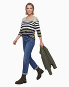 Olsen Striped Blouse in Khaki styled view