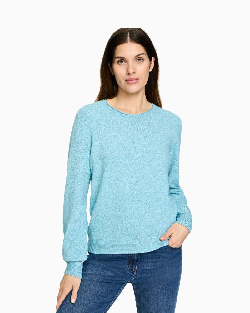 Olsen teal pullover with long sleeves and round neckline