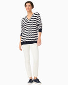 Olsen Wave Ajour Knit Sweater navy and off white full view