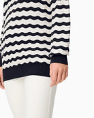 Olsen Wave Ajour Knit Sweater navy and off white sleeve and hem detail