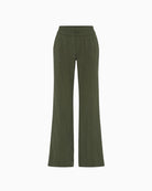 Olsen Wide Leg Trousers in Khaki elasticated waistband and drawstring detail