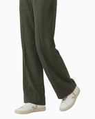 Olsen Wide Leg Trousers in Khaki front pintuck detail