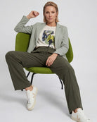 Olsen Wide Leg Trousers in Khaki styled view