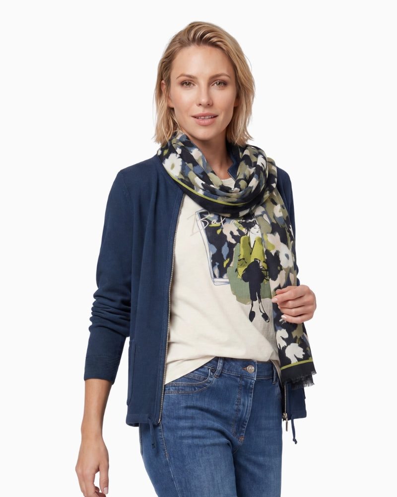 Olsen Woven Scarf in Navy/Green styled view