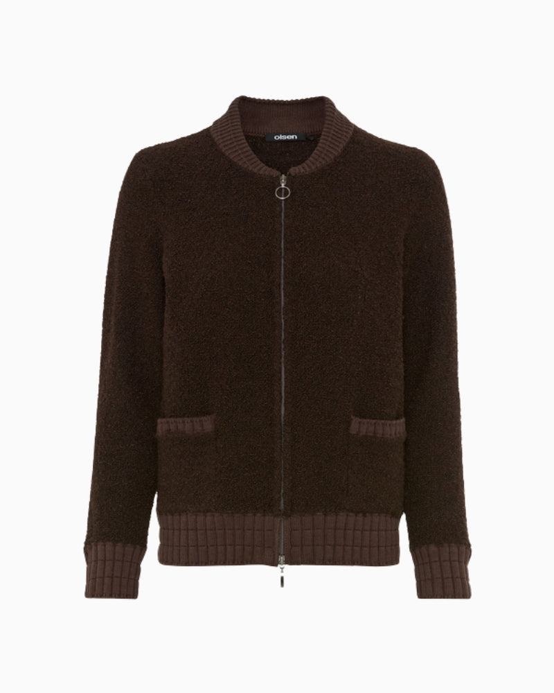 Olsen Zip Cardigan in Henny Fit in brown front view