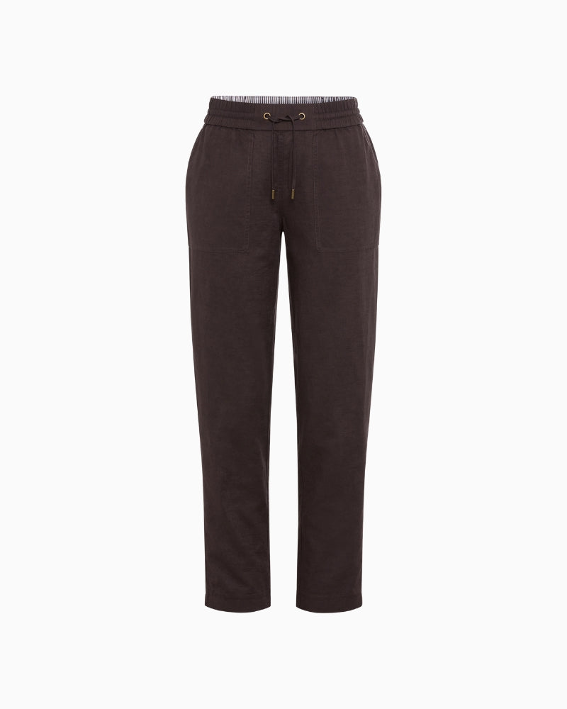 Olsen cropped linen blend trousers dark brown front view