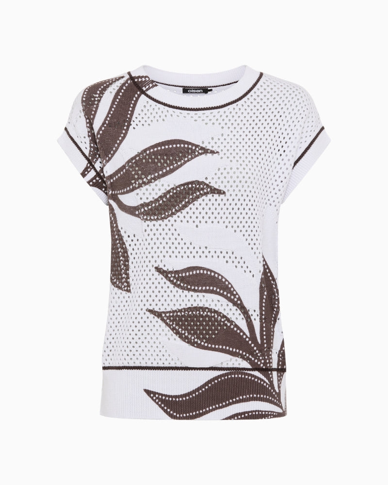Olsen printed short sleeve pullover white front view