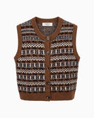 Orfeo Paris Aliena Vest in chocolate patterned knit front view