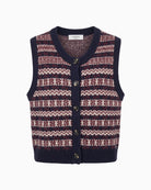 Orfeo Paris Aliena Vest in navy patterned knit front view