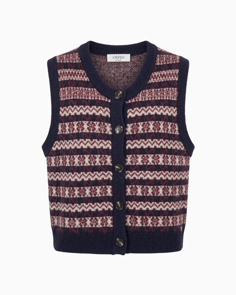 Orfeo Paris Aliena Vest in navy patterned knit front view