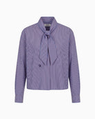 Orfeo Paris Arnold Shirt in blue stripe front view with tie neckline