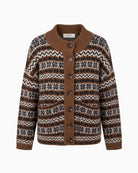 Orfeo Paris Brigitta Cardigan in brown patterned knit front view