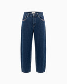 Orfeo Paris Grayson Jeans in blue denim front view with pink pocket trim