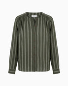 Orfeo Paris Kristin Blouse in khaki green striped cotton front view