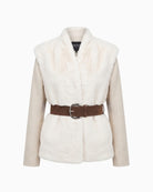 Orfeo Paris Louliana Jacket in ecru front view with plush textured finish and contrasting sleeves