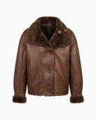 Orfeo Paris Maegan Jacket in camel front view with plush textured collar and cuffs