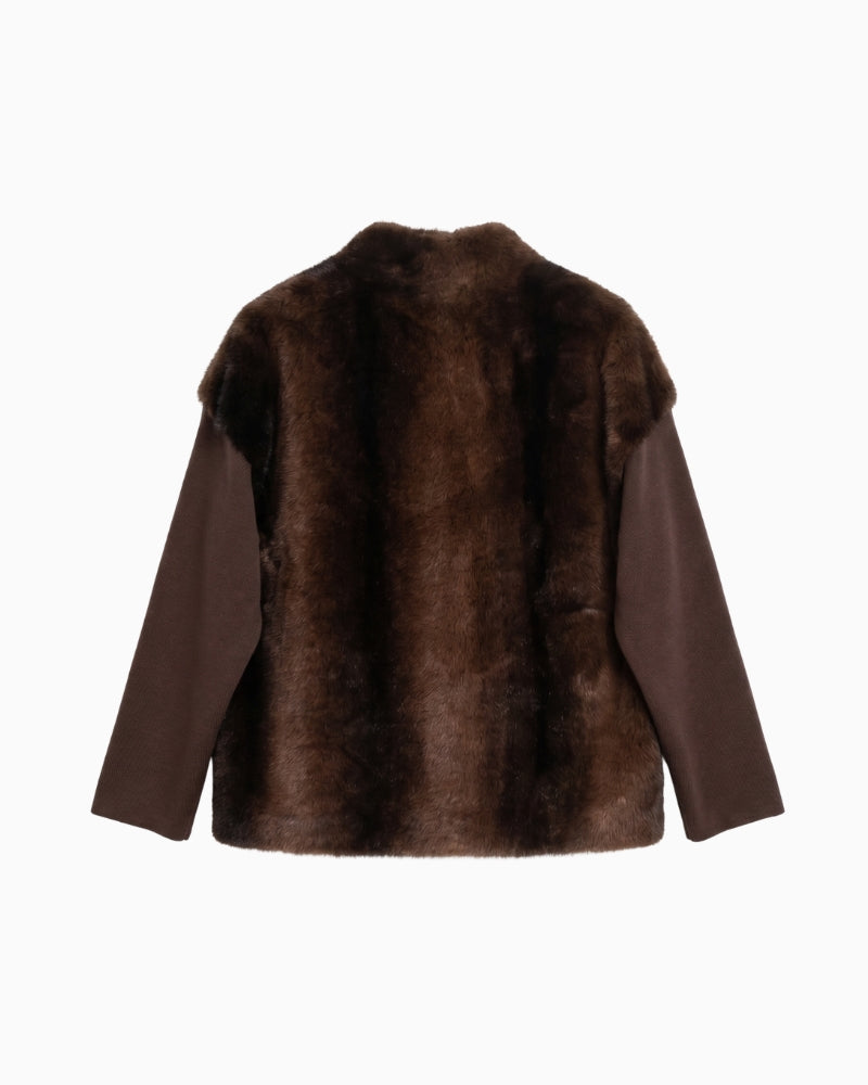 Orfeo Paris Yana Jacket in brown back view with contrasting long sleeves