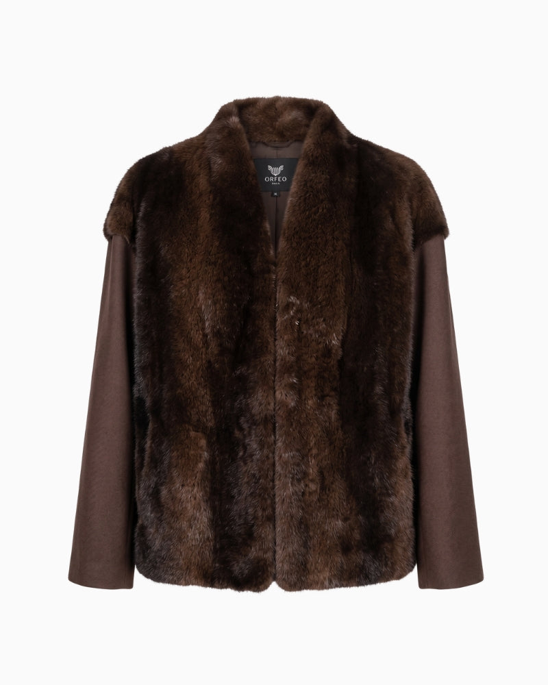 Orfeo Paris Yana Jacket in brown front view with plush textured body