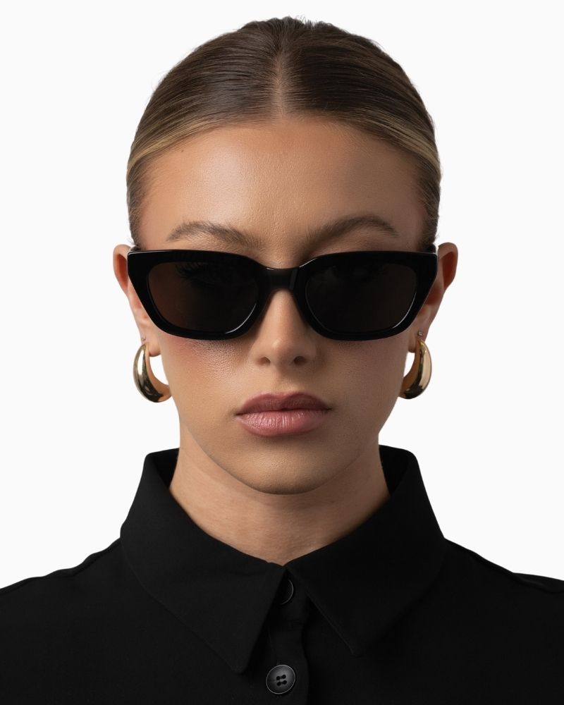Otra Nove black cat eye sunglasses with sculpted frame and smoke lenses