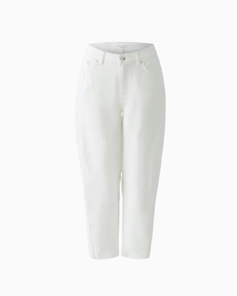 White barrel-leg jeans by Oui with cropped length and seam detail