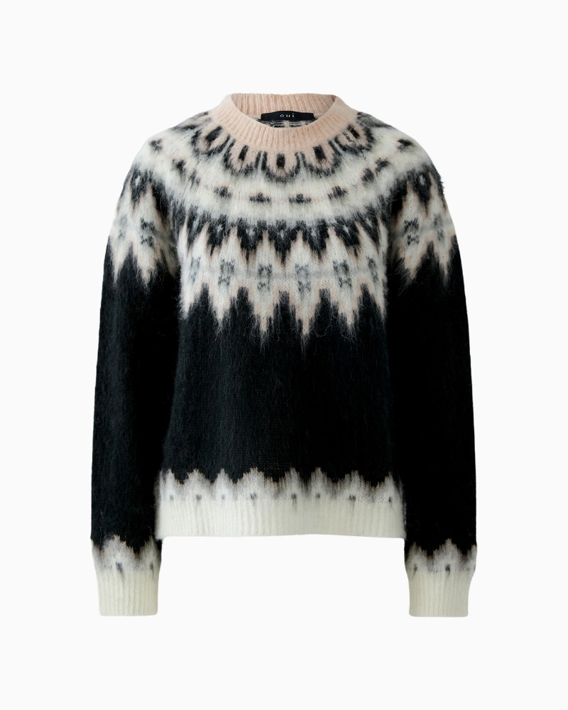 Fluffy knit black pullover for layering, made with soft alpaca blend