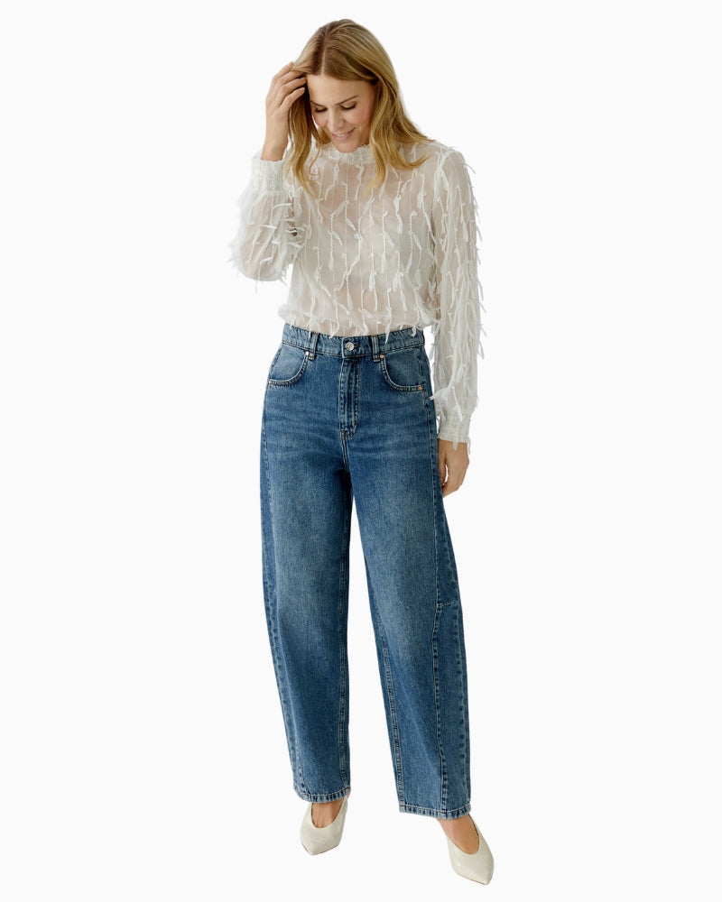 Oui white blouse styled with jeans for everyday look