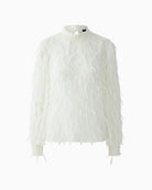 Front view of classic white blouse with clean neckline