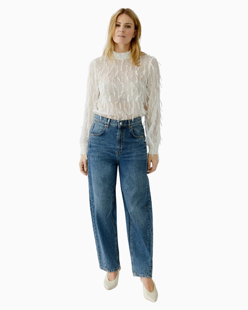Oui white blouse styled with jeans for everyday look