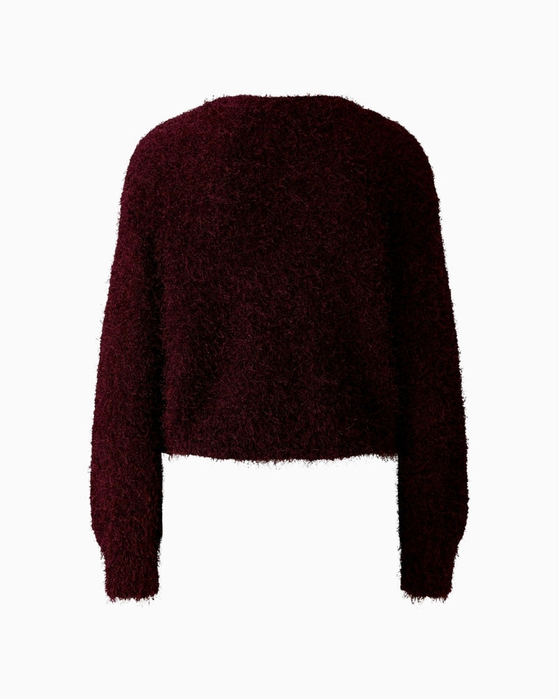 Back of textured cropped knit jacket by Oui with softly structured silhouette