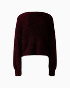 Back view of cropped straight-fit sweater in soft textured knit