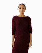 Oui Bramble Berry pullover with textured fringed knit and cropped cut