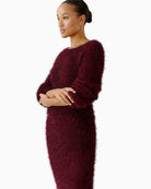 Side view of cropped straight-fit sweater in soft textured knit