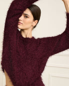Oui Bramble Berry pullover with textured fringed knit and cropped cut