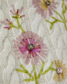 Oui cream cable knit pullover with floral embroidery, close up  view – Áines Boutique