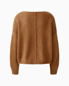 Back of camel Oui jumper showing relaxed silhouette and soft drape