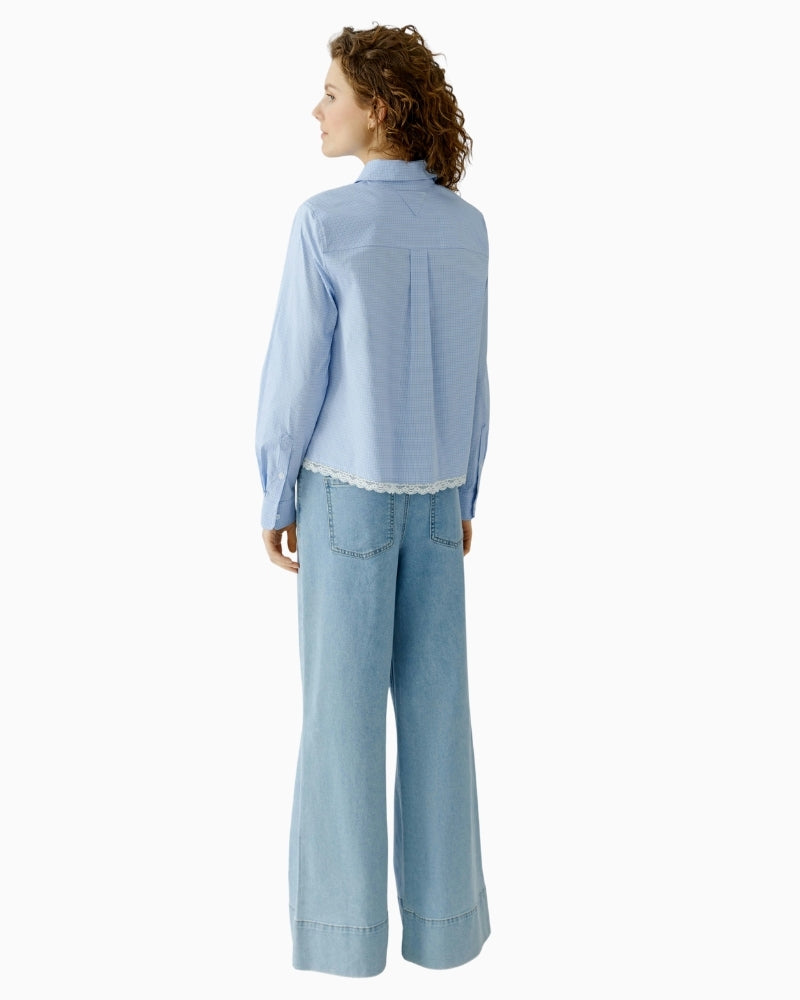 Oui checked shirt blouse blue and white back view – Áines Boutique