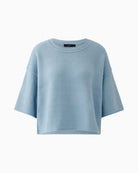 Oui light blue cozy pullover, front view showing boxy cropped shape – Áines Boutique