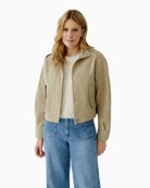 Oui sand cropped jacket, front view showing clean design – Áines Boutique