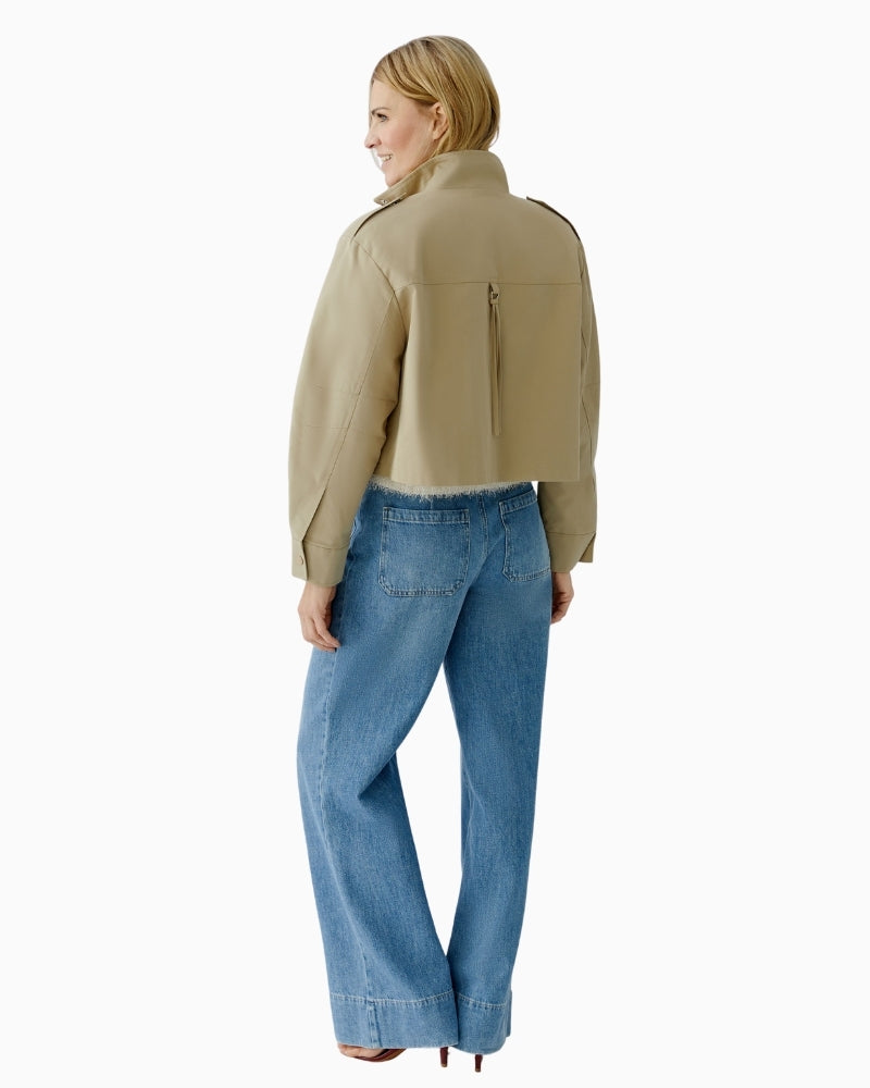 Oui cropped jacket in sand, back view showing relaxed fit – Áines Boutique