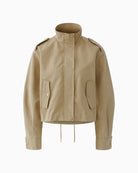 Oui sand cropped jacket, front view showing clean design – Áines Boutique