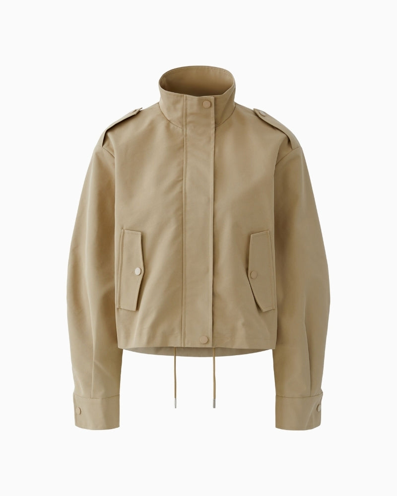 Oui sand cropped jacket, front view showing clean design – Áines Boutique