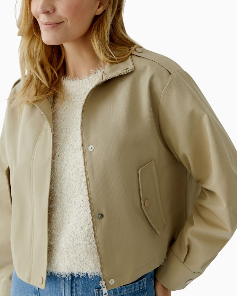 Close-up of Oui jacket fabric and collar detail – Áines Boutique