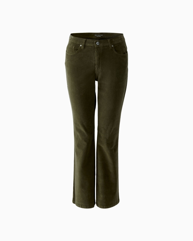 Oui cropped khaki cord trousers in soft cotton blend