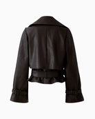 Back view of Oui trench highlighting cropped cut and cinched waist