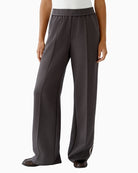 Oui dark grey slip-on trousers with elastic waist and straight leg