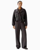 Oui dark grey slip-on trousers with elastic waist and straight leg