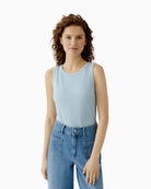 Oui Filiz ribbed top blue front view woman wearing – Áines Boutique