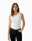 Oui Filiz Ribbed Top Cloud Dancer front view – Áines Boutique