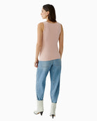 Oui Filiz ribbed top blush back view woman wearing – Áines Boutique